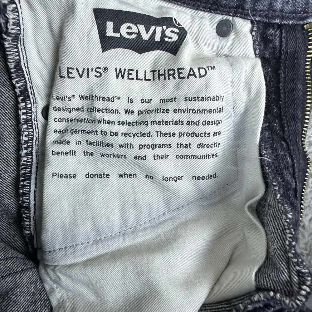 Levi's Women 27 Ribcage Straight Wellthread Black Denim Jeans Hemp‎ Cotton Blend